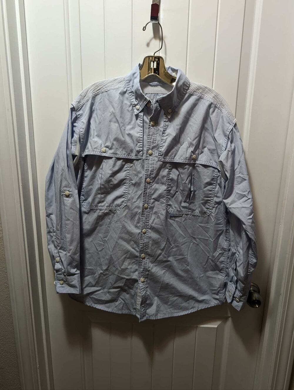 Lady Drake Shirt Womens XS Blue Button Up Boyfriend Cut Vented Fishing Hiking
